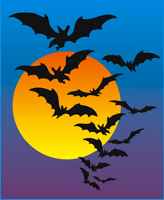 clip art of bats flying across the moon