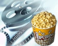 Movie reel and popcorn graphic