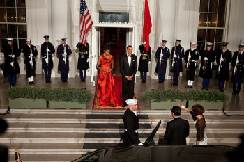 White House State Dinner Photo: Chuck Kennedy/White House --President Barack Obama and First Lady Michelle Obama welcome President Hu Jintao of China to the White House for a State Dinner January 19, 2011