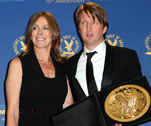 Photo: DGA website -- Tom Hooper received the DGA film directing award for 2011 from last year's winner, Kathryn Bigelow on January 30, 2011