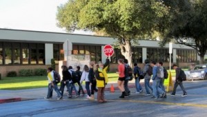 IMG_0183 Photo: FLLewis/ Media City G -- Campus Supervisor Sherry Ross stopped traffic so students could safely cross West Jeffries Avenue to Luther Burbank Middle School winter, 2011