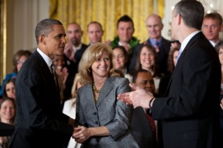 Photo: Pete Souza/White House -- President Obama and Burbank teacher Rebecca Mieliwocki at White House ceremony honoring state and national teachers of the year Washington DC April 24, 2012