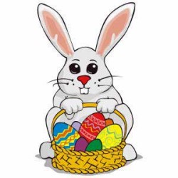 Easter bunny and basket filled with eggs