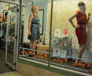 Photo: FLLewis/Media City G -- Real models not mannequins modeled new fashions in the window of Audrey K's Boutique during "Ladies Night Out" in Burbank August 30, 2013