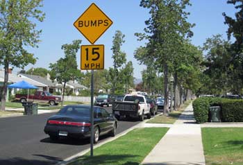Photo: FLLewis/Media City G -- speed bumps sign in the 1800 block of North Pepper Street Burbank August 26, 2013