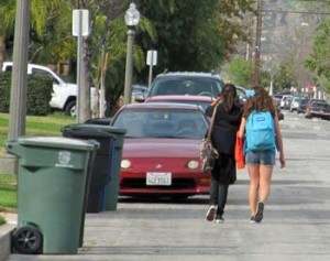 Photo: FLLLewis/Media City G -- Two Luther Burbank Middle School students walk home from school on North Screenland Drive Burbank winter 2011