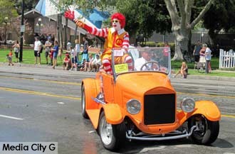 Photo: FLLewis/ Media City G -- Ronald McDonald waved to folks along the parade route at Burbank on Parade April 6, 2013