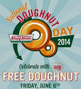 Krispy Kreme giving away donuts on National Donut Day!