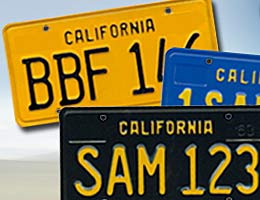DMV illustrations of vintage license plates from 1950s, 1960s, and 1970s