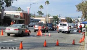 Photo: FLLewis/Media City G -- Roadside survey conducted by State Bureau of Automotive Repair on West Olive Avenue in Burbank  July 28, 2014