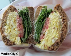 Photo: FLLewis / Media City G --Egg salad sandwich at the Backstage Cafe 2520 West Olive Avenue Burbank September 13, 2014