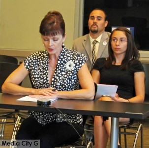 Photo: FLLewis / Media City G -- Miss Charlotte's Vintage owner, Charlotte Carpenter Lewis spoke in favor of one-hour parking limit at Traffic Commission meeting Burbank September 18, 2014