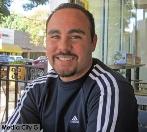 Photo: FLLewis / Media City G -- Juan Guillen, city council candidate, at Starbucks 300 North San Fernando Blvd. Burbank October 25, 2014
