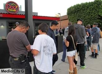 Photo: FLLewis / Media City G -- Dog Haus opens with long lines for free hot dogs at 3817 West Olive Avenue Burbank November 22, 2014