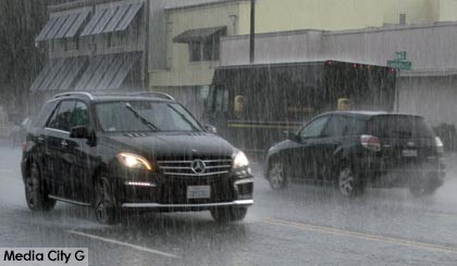 Photo: FLLewis / Media City G -- Treacherous driving on West Olive Avenue in Burbank during a heavy rain this morning December 12, 2014