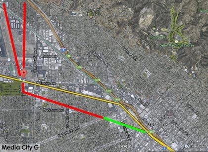 Greg Reyna's high-speed rail map of route through Burbank December 8, 2014