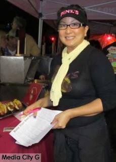 Photo: FLLewis / Media City G -- Aileen Watanabe director of social media and catering for Pink's at Toluca Lake Open House December 5, 2014
