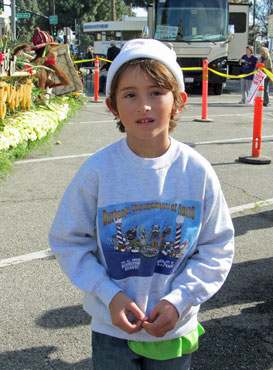 Photo: FLLewis / Media City G -- Burbank Rose Parade float volunteer 8 year-old Andrew Podbelski in Burbank January 4, 2015