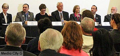 Photo: Greg Reyna / Freelancer / Media City G -- 2015 Burbank City Council candidates at a forum held in Woody's Cafeteria on the Woodbury University campus in Burbank January 28, 2015