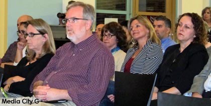Photo: FLLewis / Media City G -- Audience in Woody's Cafeteria at Woodbury University for the city council candidates' forum January 28, 2015