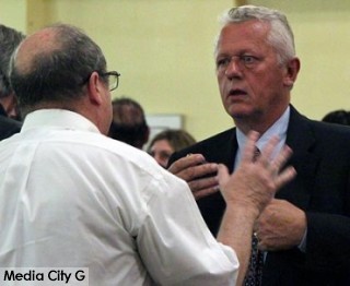 Photo: Greg Reyna / Freelancer / Media City G -- A man gestures during a conversation with city council candidate Will Rogers at Woodbury University Burbank January 28, 2015