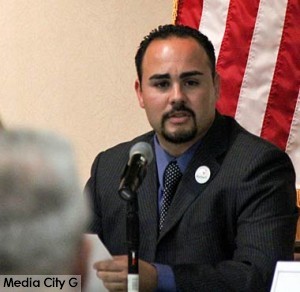 Photo: Greg Reyna / Media City G -- City Council candidate Juan Guillen at the Buena Vista Library forum in Burbank March 25, 2015