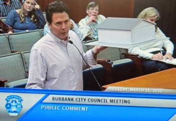 Photo: FLLewis / Media City G -- Jim Casey, realtor and member of Preserve Burbank, gave a presentation during first public comment period at Burbank City Council meeting March 10, 2015