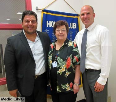 Photo: FLLewis / Media City G -- (l-r) Burbank School Board Member Dr. Armond Aghakhanian, Burbank Kiwanis Club President Diane Cripe, and BUSD Superintendent Matt Hill at the Burbank Noon Kiwanis meeting in Burbank August 26, 2015