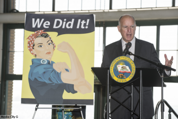Photo courtesy Joe McHugh, California Highway Patrol: Governor Jerry Brown signs California Fair Pay Act Rosie the Riveter National Historical Park in Richmond October 6, 2015