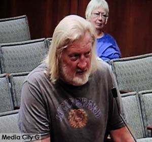 Photo: FLLewis / Media City G -- Activist Mike Nolan spoke out during public comment at the Burbank City Council meeting September 24, 2015