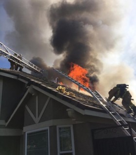 Photo courtesy Burbank Fire Department -- Fire battle at on East Angeleno Avenue Burbank February 25, 2016