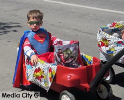 Photo: FLLewis / Media City G -- A little superhero rode in style in Burbank on Parade April 23, 2016