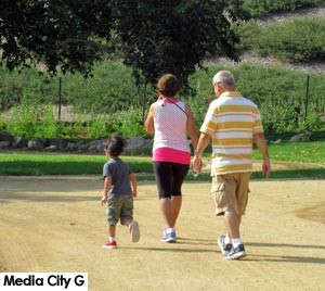 Photo: FLLewis / Media City G -- Three visitors explore the newly reopened Johnny Carson Park in Burbank July 1, 2016