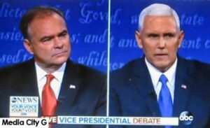 Tim Kaine and Mike Pence during v.p. presidential debate 100316