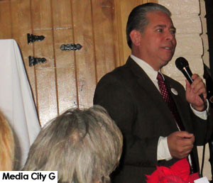Photo: FLLewis/ Media City G -- Councilman Bob Frutos spoke to the gathering at his campaign kick-off in Burbank December 14, 2016