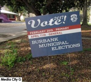 Photo: FLLewis / Media City G -- 2017 Burbank city elections sign in the Rancho District March 10, 2017