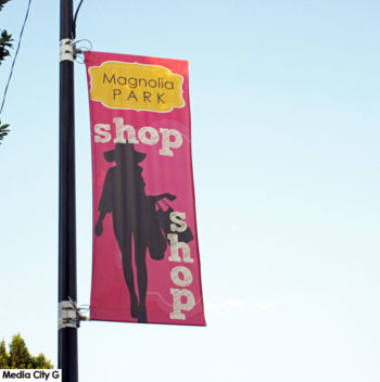 Photo: FLLewis / Media City G -- Shop in Magnolia Park banner on Magnolia Boulevard Burbank August 4, 2017