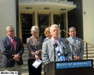 Photo: FLLewis / Media City G -- Mayor Will Rogers discloses liver cancer diagnosis at news conference in front of City Hall in Burbank September 20, 2017