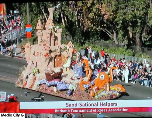 Photo: FLLewis/ Media City G -- Burbank float "Sand-Sational Helpers" appeared in the 129th Rose Parade in Pasadena January 1, 2018