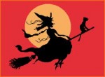 clip art of witch and cat on a flying broom