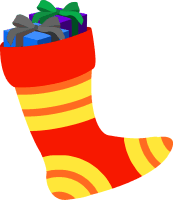 A stocking stuffed with Christmas gifts clipart