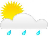 weather graphic with sun, clouds, and rain