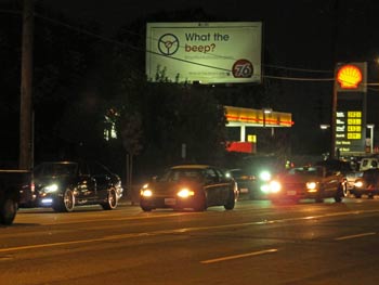 Photo: FLLewis/Media City G -- Flash mob car show at Krispy Kreme in the Empire Center caused bumper-to-bumper traffic on Victory Boulevard near Magnolia Boulevard in Burbank August 13, 2013