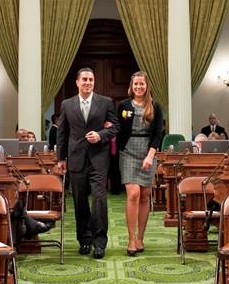 Photo: Assemblyman Mike Gatto (D-Los Angeles) escorted 2014 Olympian Kate Hansen into the assembly chambers in Sacramento March 10, 2014