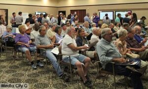 Photo: Greg Reyna/ Freelancer/Media City G -- A big crowd packed the high speed rail meeting at the Buena Vista Library in Burbank August 6, 2014