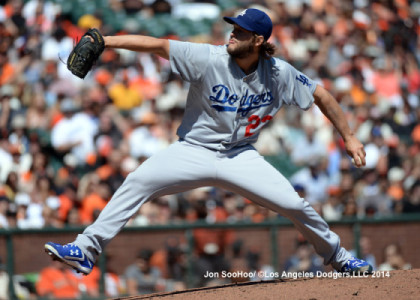 Photo: Jon SooHoo/ LA Dodgers -- Clayton Kershaw pitched in Dodgers 4-2 victory over the Giants in San Francisco September 14, 2014