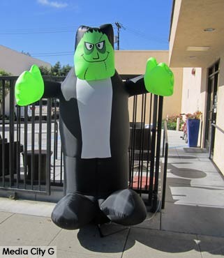 Photo: FLLewis / Media City G -- A blow-up Frankenstein monster guards the parking lot of Martino's Bakery in Burbank October 30, 2014