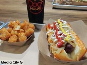 Photo: FLLewis / Media City G -- "Downtown Dog" with smokee bacon, caramelized onions, roasted bell peppers, mayo, mustard and ketchup at the Dog Haus in Burbank November 22, 2014