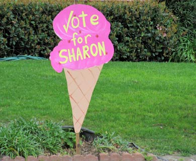 Photo: FLLewis / Media City G -- Burbank City Council candidate Sharon Springer's creative yard sign in front of a home near Clark Avenue and Beachwood Drive in Burbank February 21, 2015