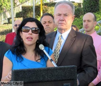 Photo: FLLewis / Media city G -- Marianna Gatto, Assemblyman Mike Gatto's sister, represented the family at the sign unveiling ceremony in Silver Lake June 19, 2015